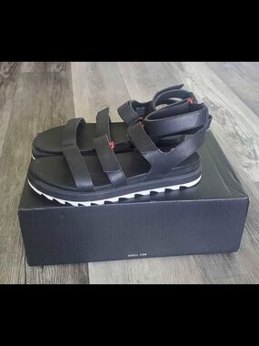 Sorel Black Platform Sandals with White Trim